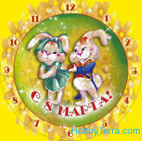 Puzzle-clock "8 March. Bunnies", paper model